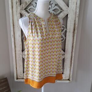 New Rachel Roy Women's Sleeveless Smocked Shoulder Tank Top Geometric Print